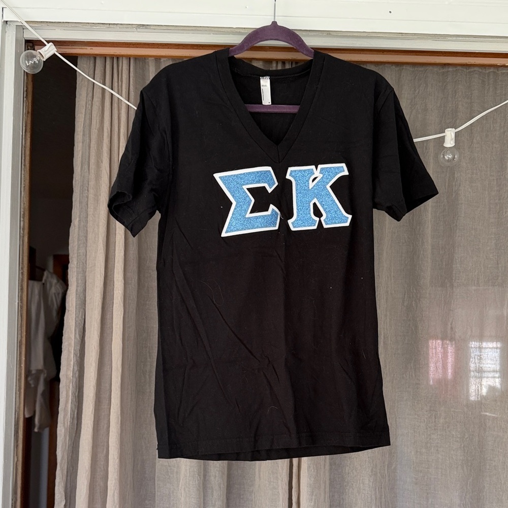 Black V-Neck sigma kappa Tee with Light Blue Lettering